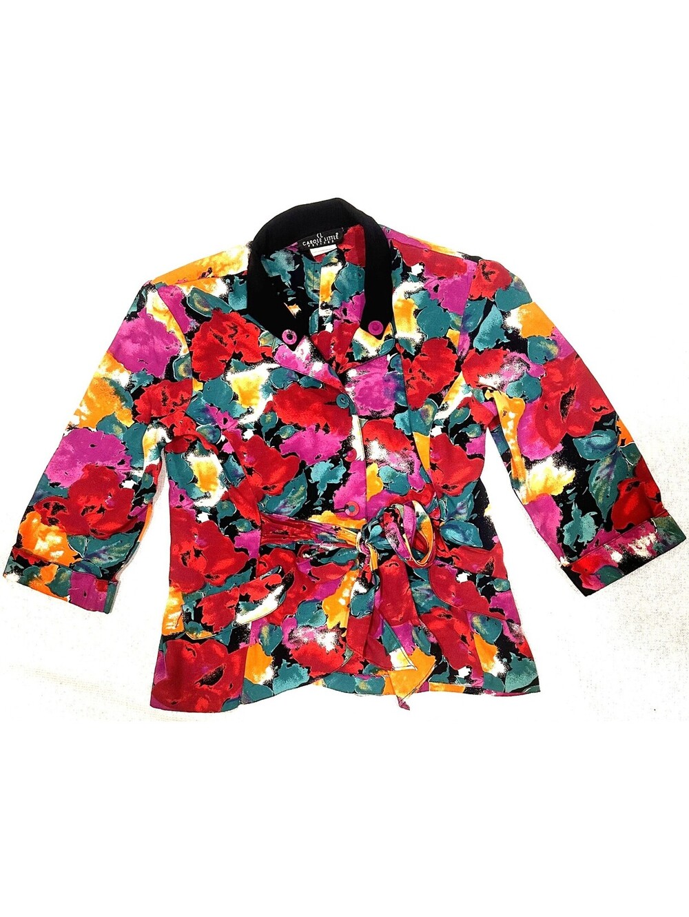 Vintage Carole Little Vibrant Floral Rayon Blazer Size 8